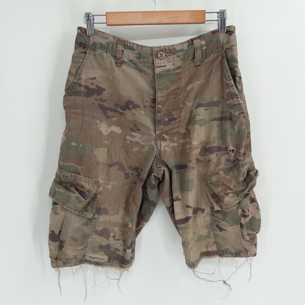 US Army Cargo Shorts Mens Small W30 OCP Camo Cut Off Thrashed Distressed Worn